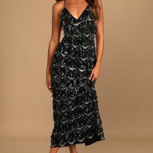 Black Sequin Fringe Maxi Dress